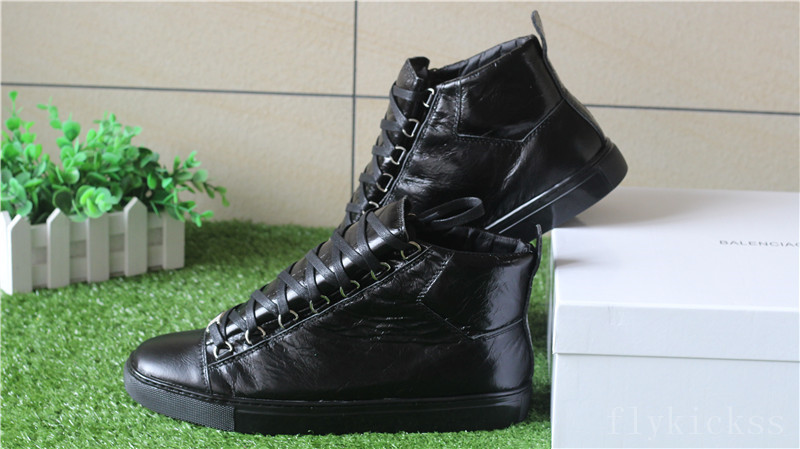 Super Perfect Balenciaga Arena Leather Black High Sneakers
